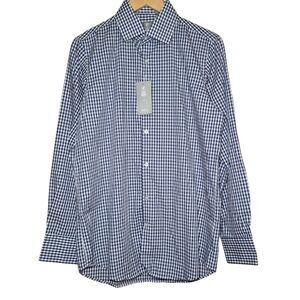 Stacy Adams Navy Gingham Check Dress Shirt Modern Fit Size 15 1/2 Medium 34/35